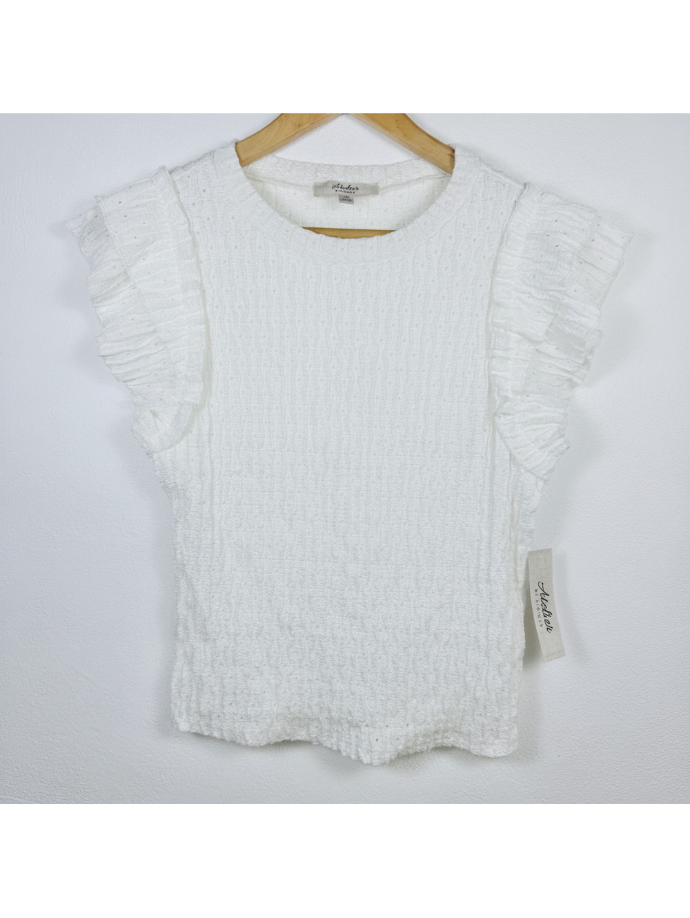 NWT Coquette Romantic White Lace Medium Blouse Ruffle Minimalist Quiet Luxury